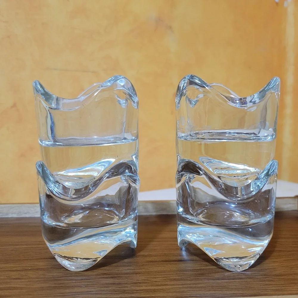 4 IKEA Glass Candle Votive Holders Stackable Tealight Modern Crystal Clear